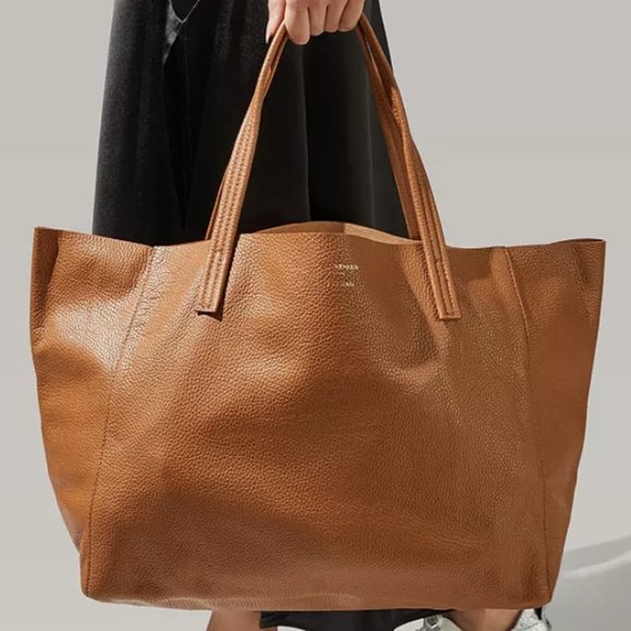 violet leather tote